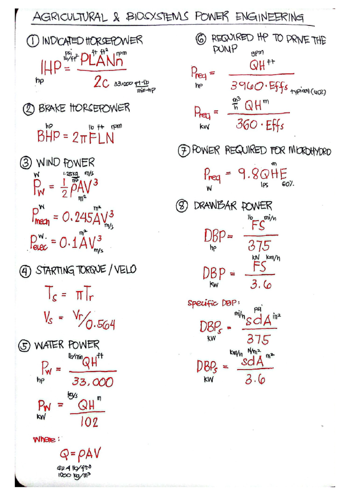 AGRICULTURAL BIOSYSTEMS POWER ENGINEERING I: Formulas & Unit ...