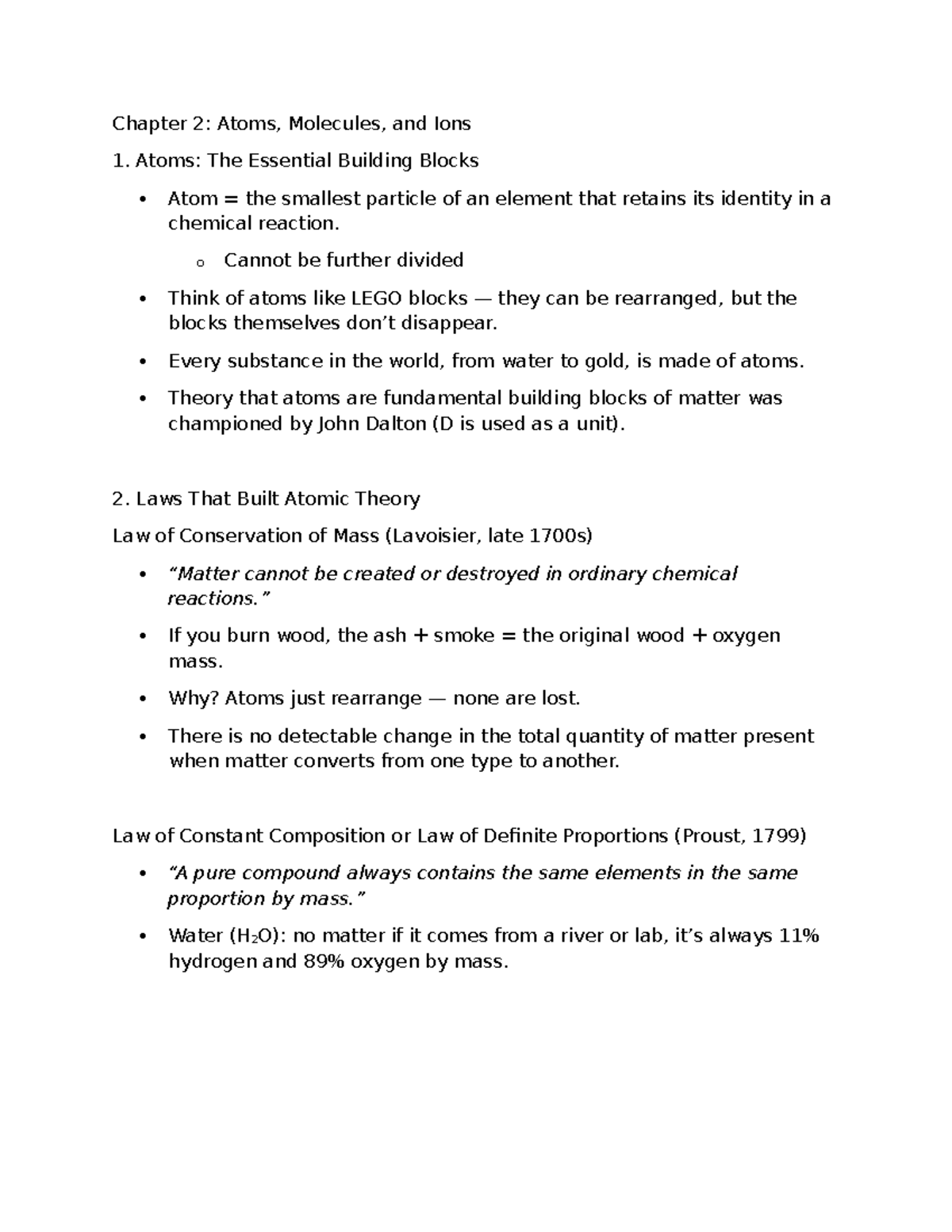 Chapter 2: Atoms, Molecules, and Ions - Key Concepts & Theories - Studocu