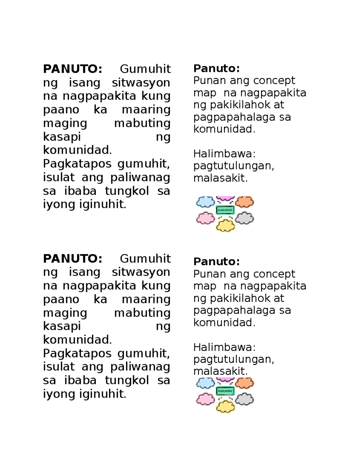 Panuto 1 - notes - PANUTO: Gumuhit ng isang sitwasyon na nagpapakita ...