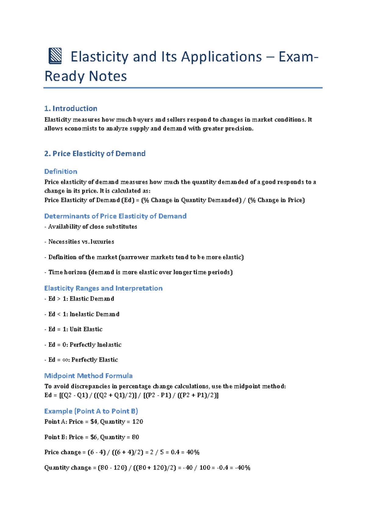 ECON 101: Elasticity and Its Applications Quiz Prep Notes - Studocu