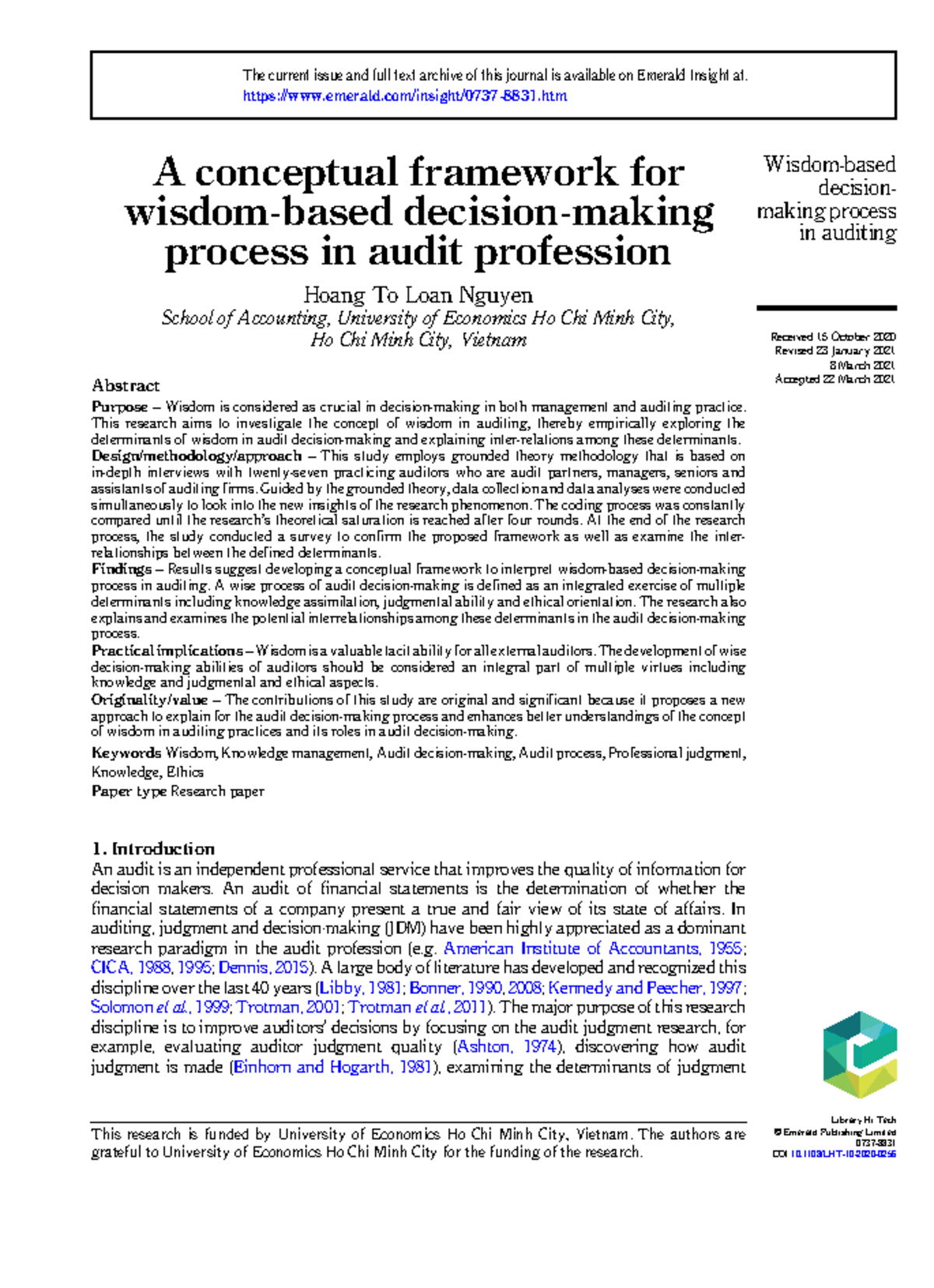 A Conceptual Framework for Wisdom in Audit Decision-Making Process ...
