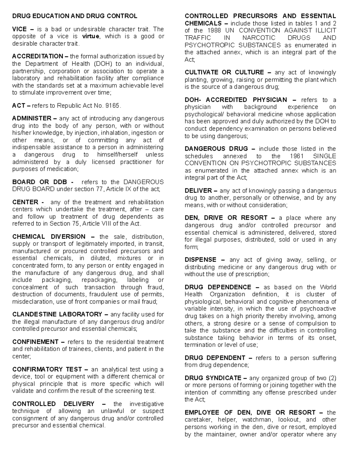 Drug Control Education - Preliminary Reviewer (DRUGS 101) - Studocu