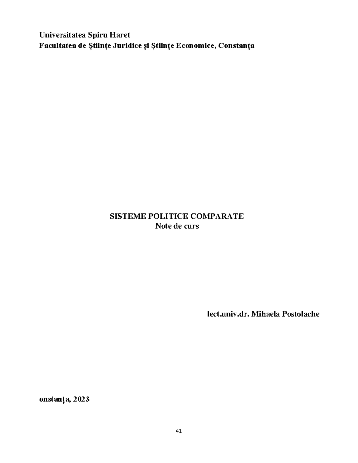 Sisteme Politice Comparate - Curs Anul II, Semestrul II, 2023 - Studocu