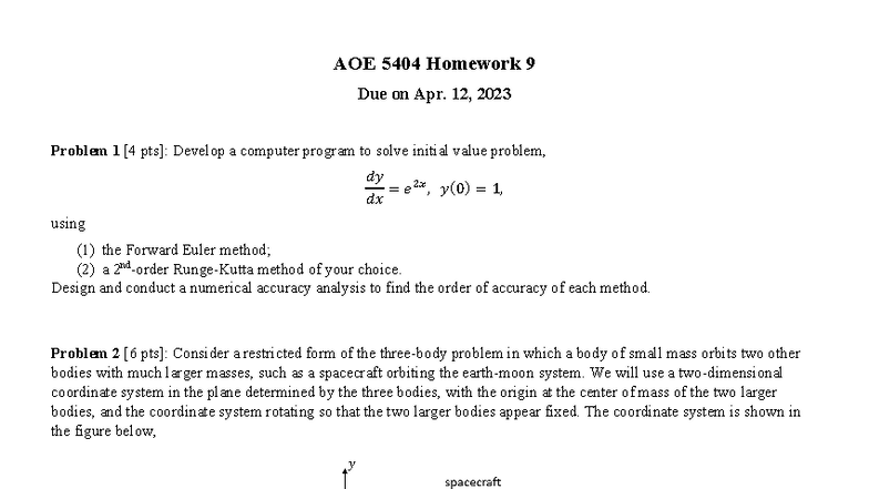 AOE 5404 Homework 9: Numerical Methods for Initial Value Problems - Studocu