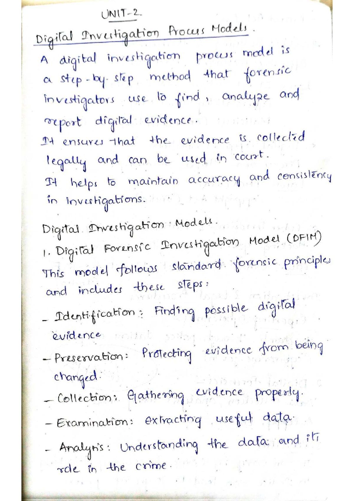 Ccidf Unit 2 - Detailed Notes on Digital Investigation Models - Studocu