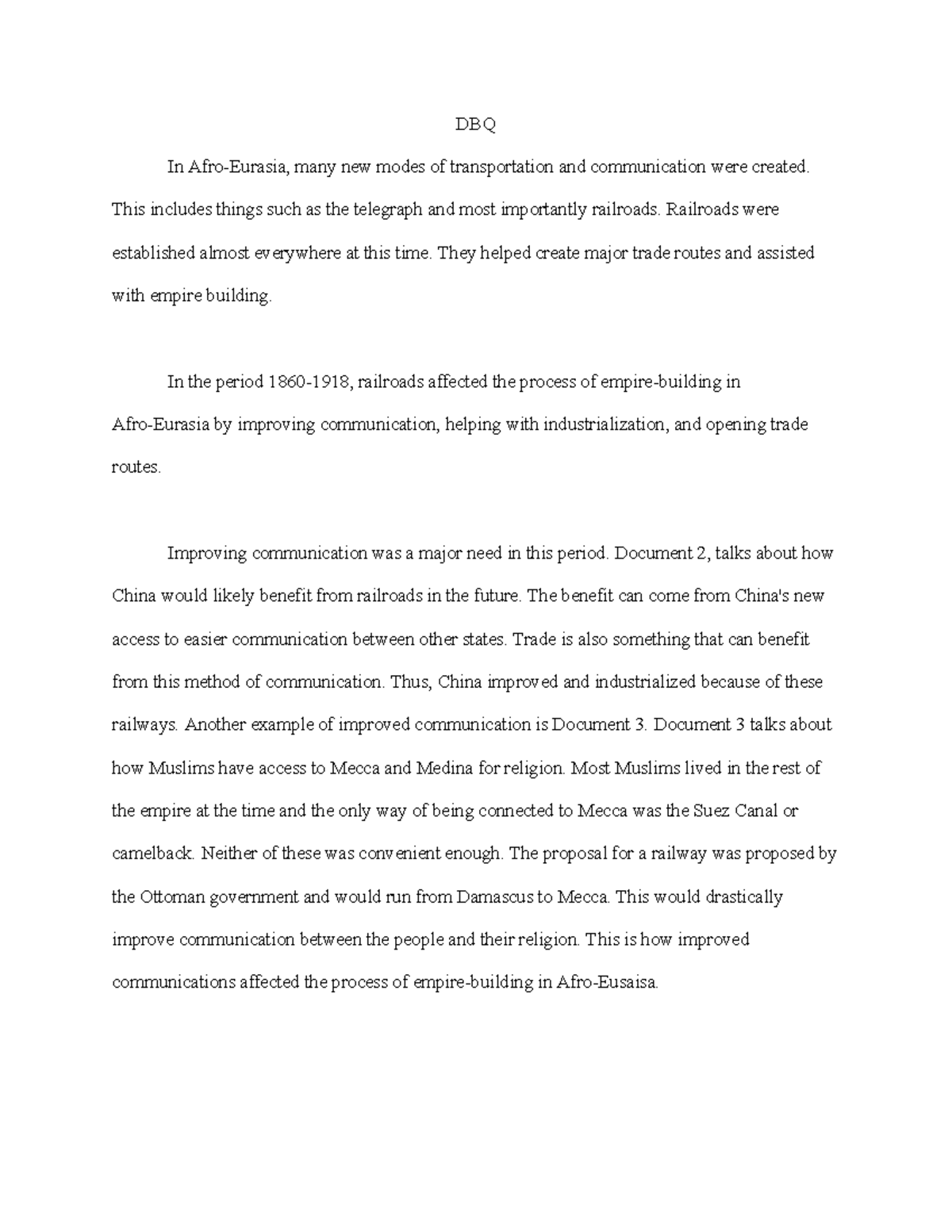 WHAP-DBQ-EXAMPLE-GRADING PRACTICE: Impact of Railroads on Empire ...