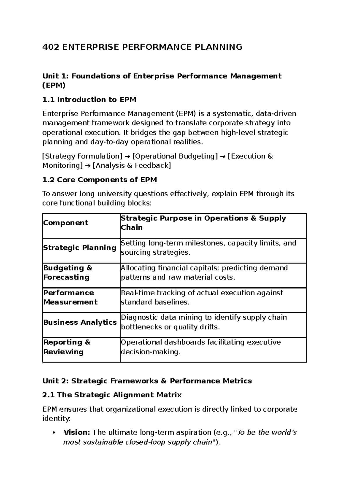 402 EPM Foundations: Core Components & Strategic Frameworks - Studocu