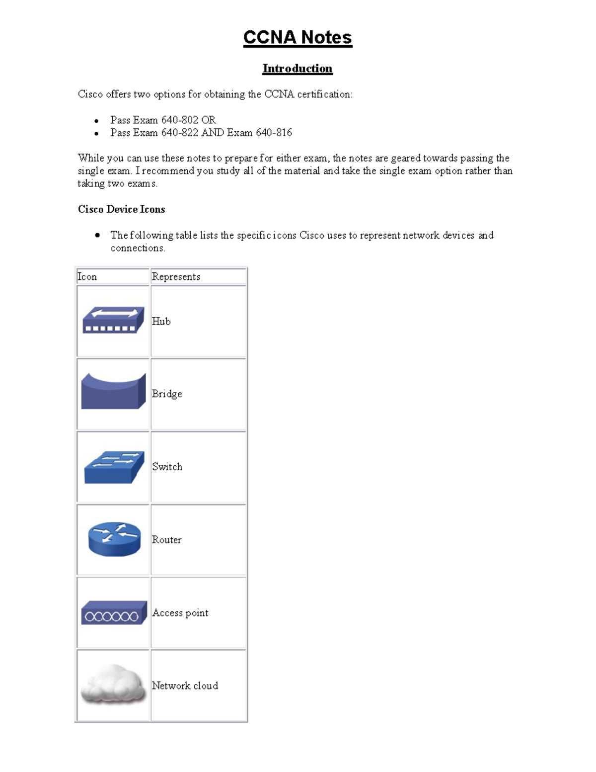 CCNA Study Notes: Key Concepts for Exam 640-802 Preparation - Document Preview