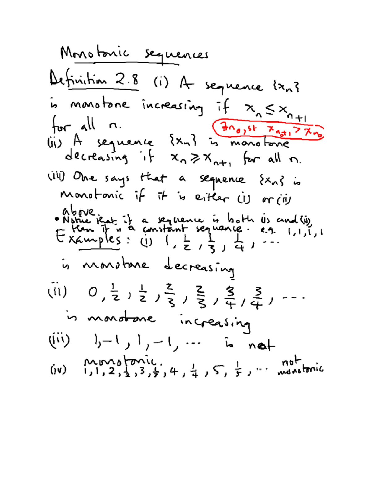 Lesson 8 - Really helpful - Monotonic sequences Definition 2 (i) A ...