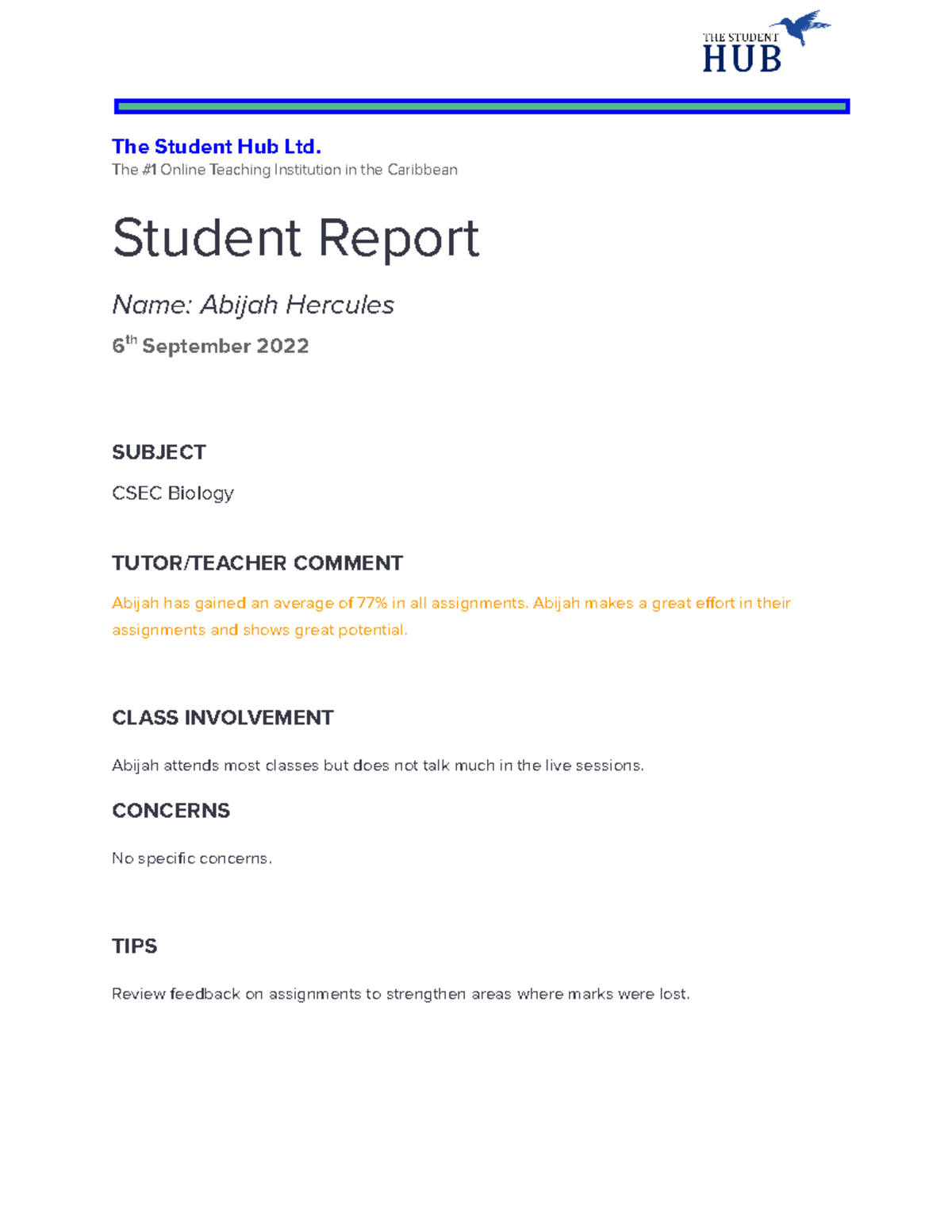 Abijah Hercules CSEC Biology August 2022 - The Student Hub Ltd. The #1 ...