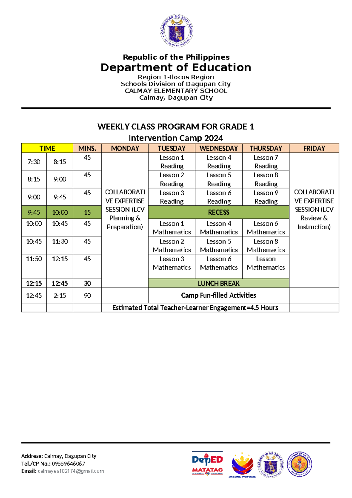 Class Program-2024 - Department of Education Region 1-Ilocos Region ...