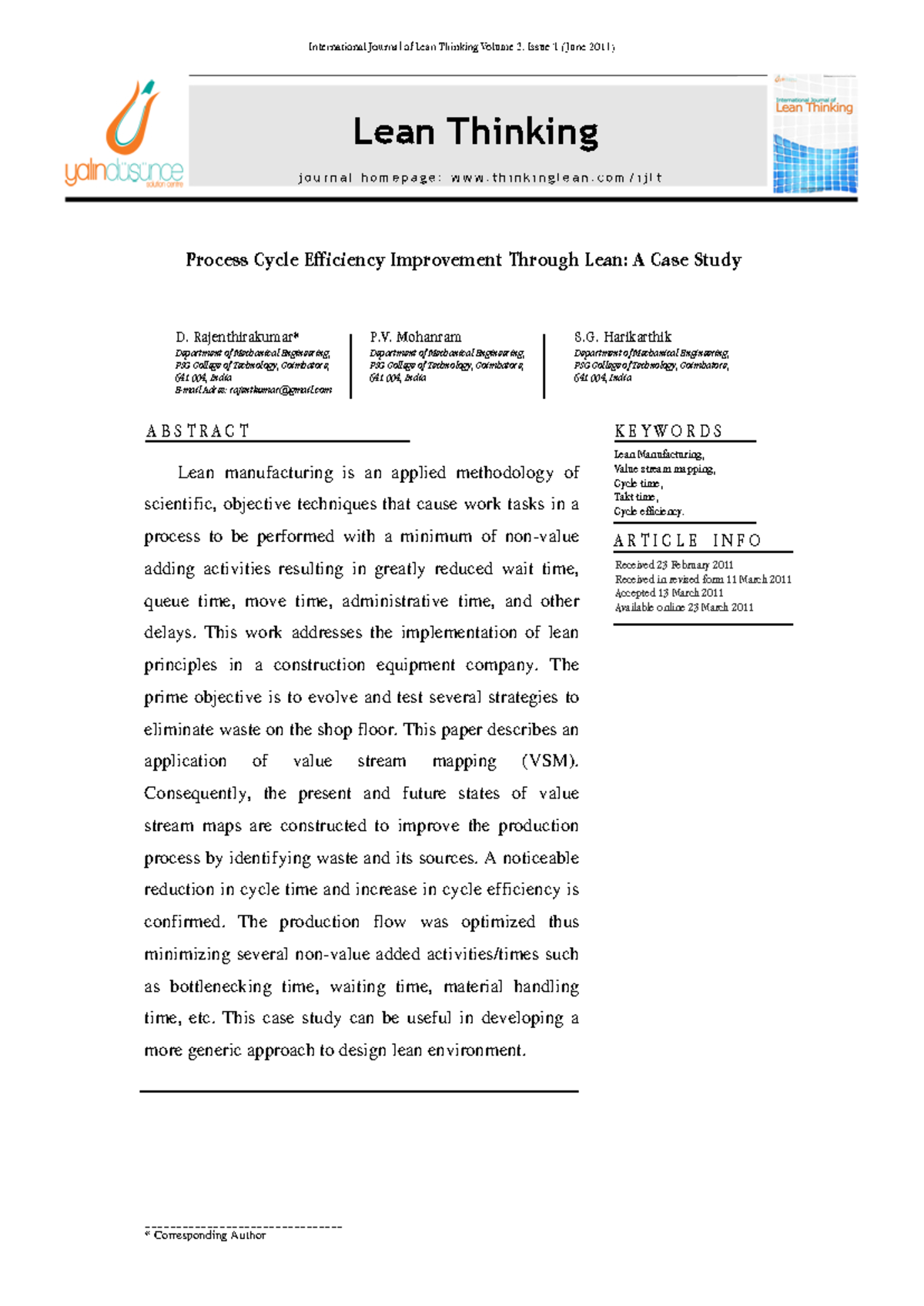 Case Study 4 - Lean Principles for Process Cycle Efficiency Enhancement ...
