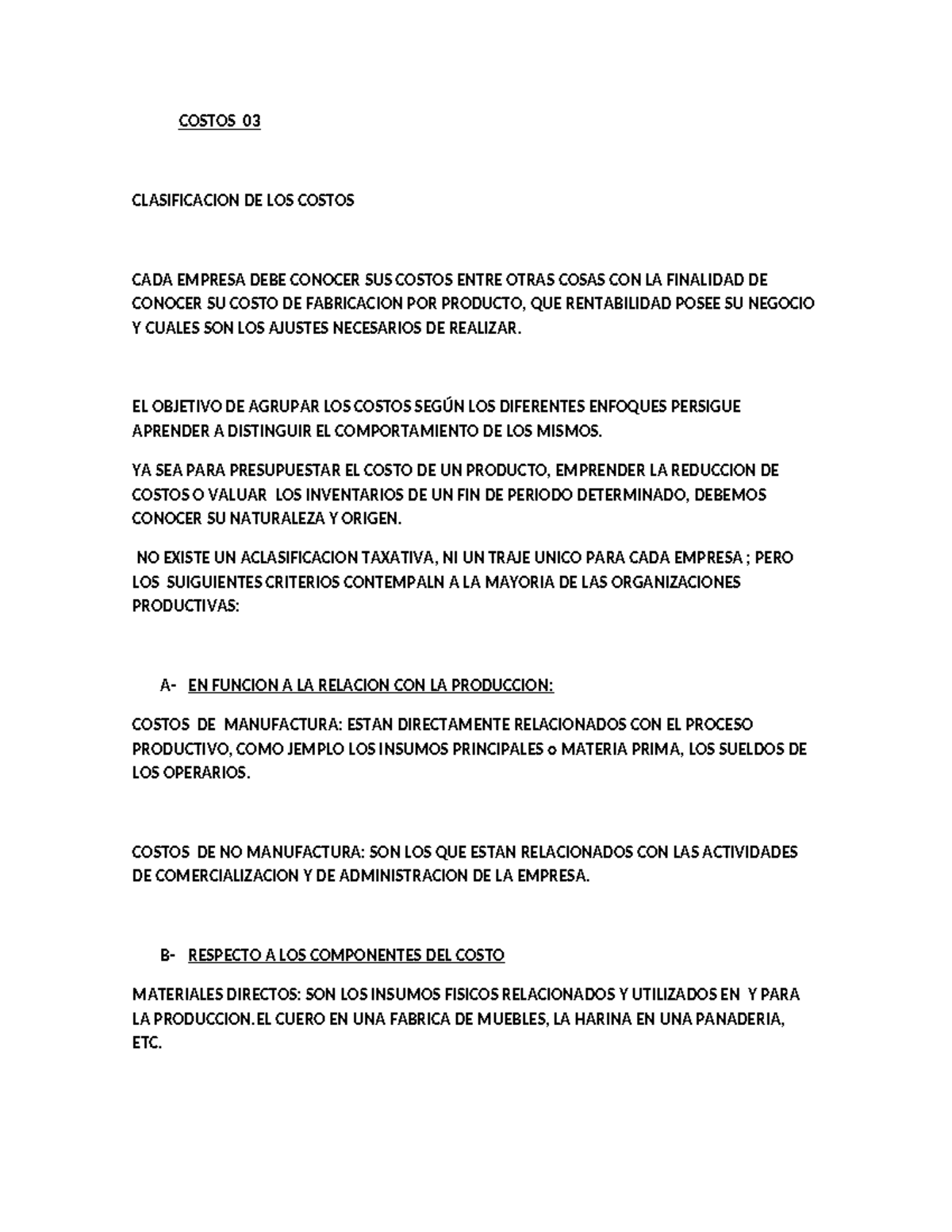 COSTOS 03: Clasificación y Análisis de Costos en Empresas - Studocu