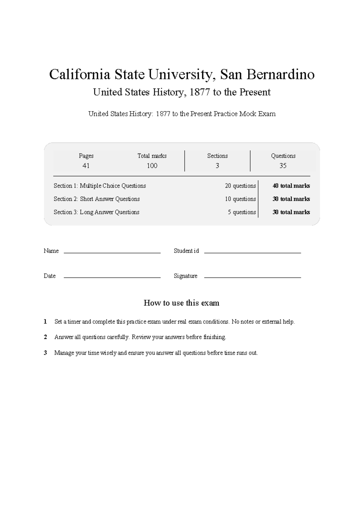 HIST 201 United States History, 1877 to Present Mock Exam 2026 - Studocu