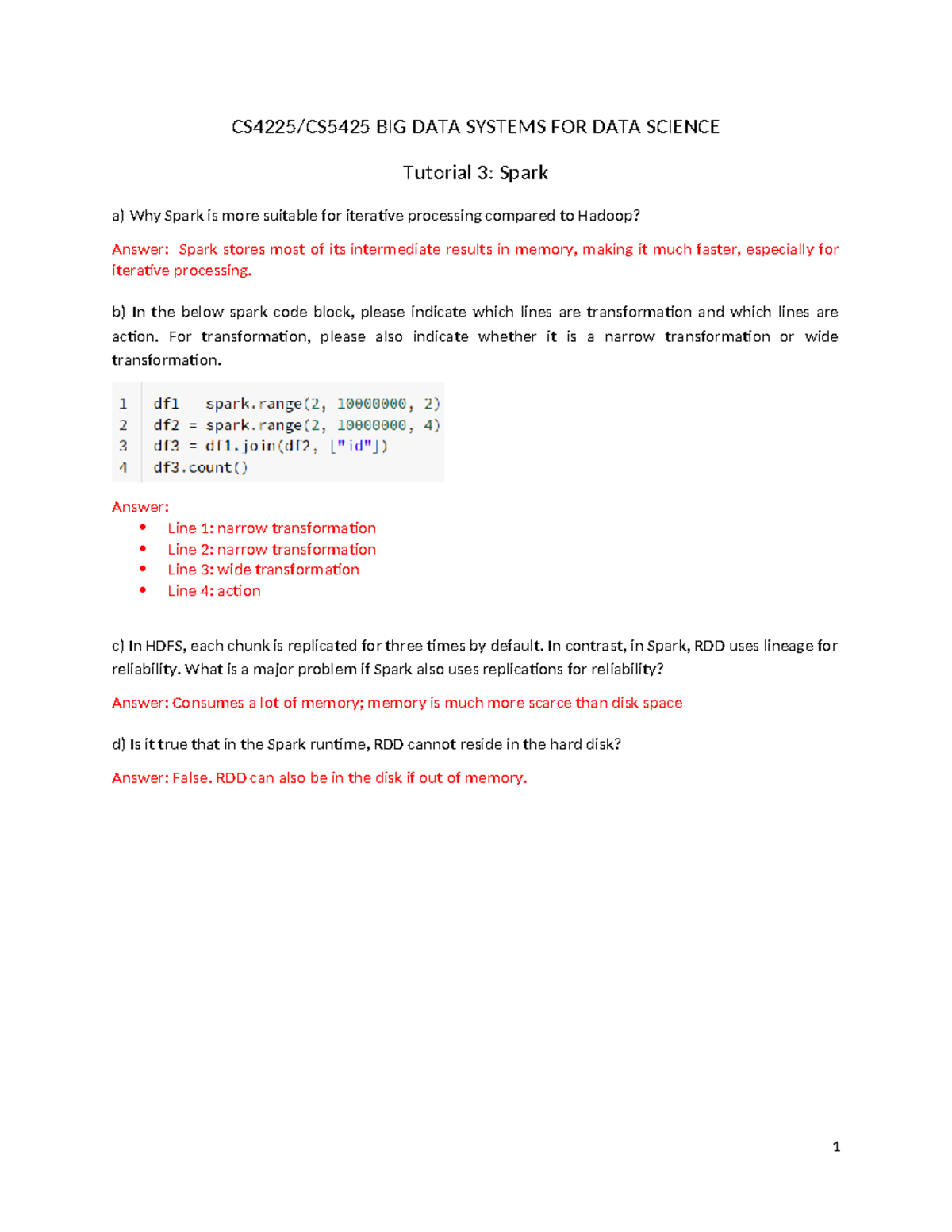 BIG DATA SYSTEMS FOR DATA SCIENCE Tutorial 3: Spark Processing Insights ...