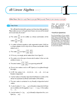 2B combined notes - Vectors and linear systems of eqns a P art .. 11 1 ...