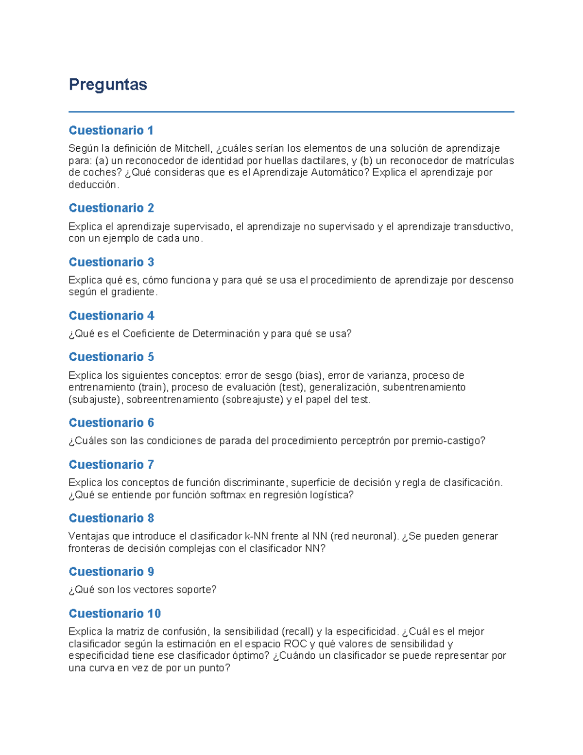 Cuestionarios de Aprendizaje Automático (AA) - Respuestas y ...