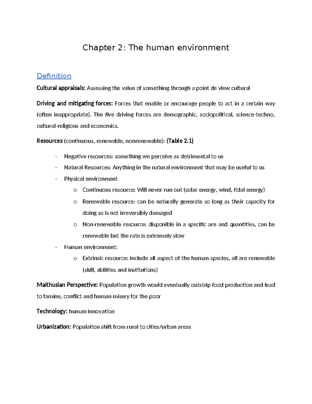 Chapter 2 Summary: Global Environmental Issues and Drivers Analysis ...