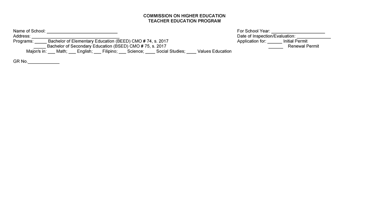 498778858 Ched Teacher Education Program Checklist - Studocu
