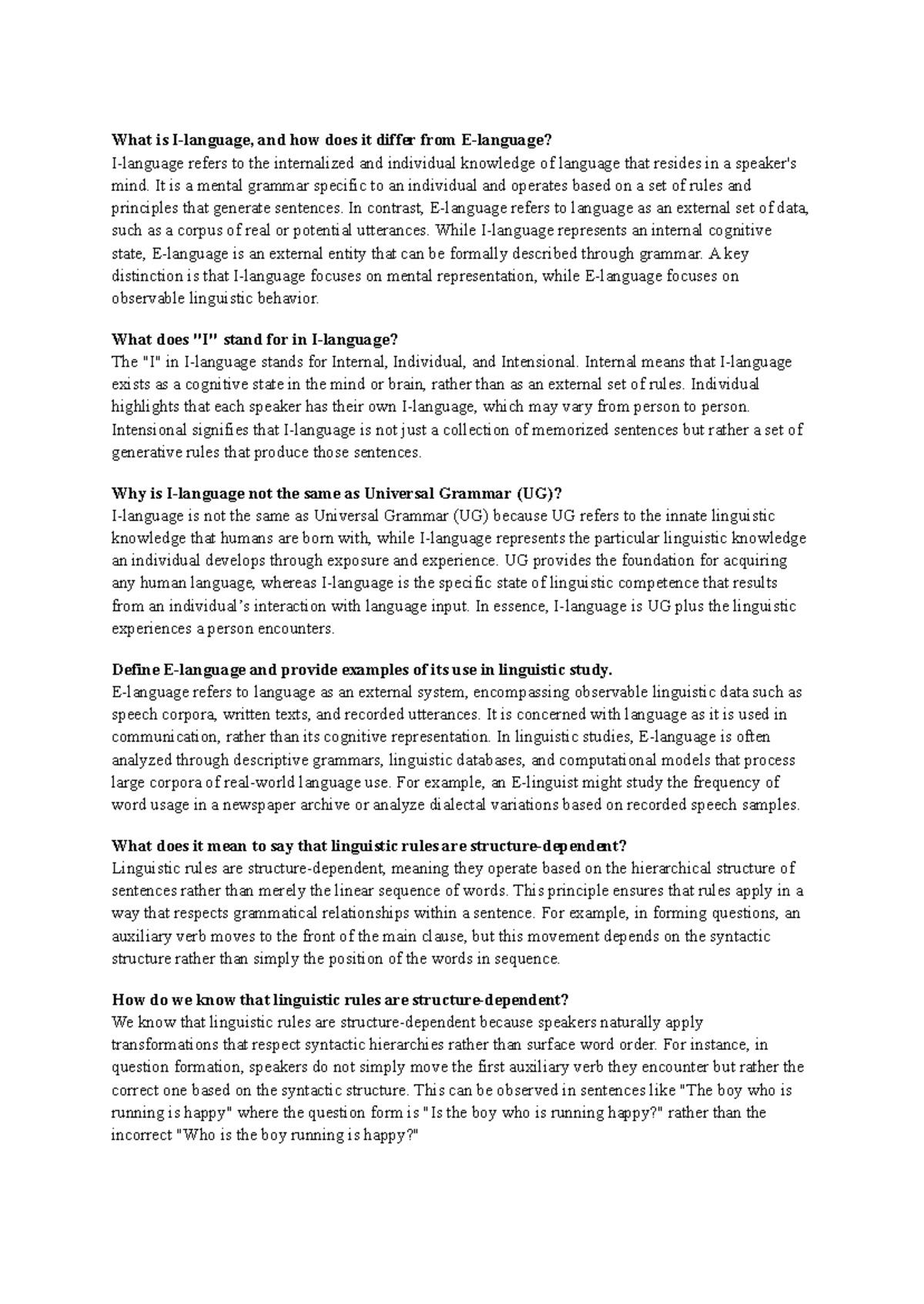 222 review midterm - What is I-language, and how does it differ from E ...