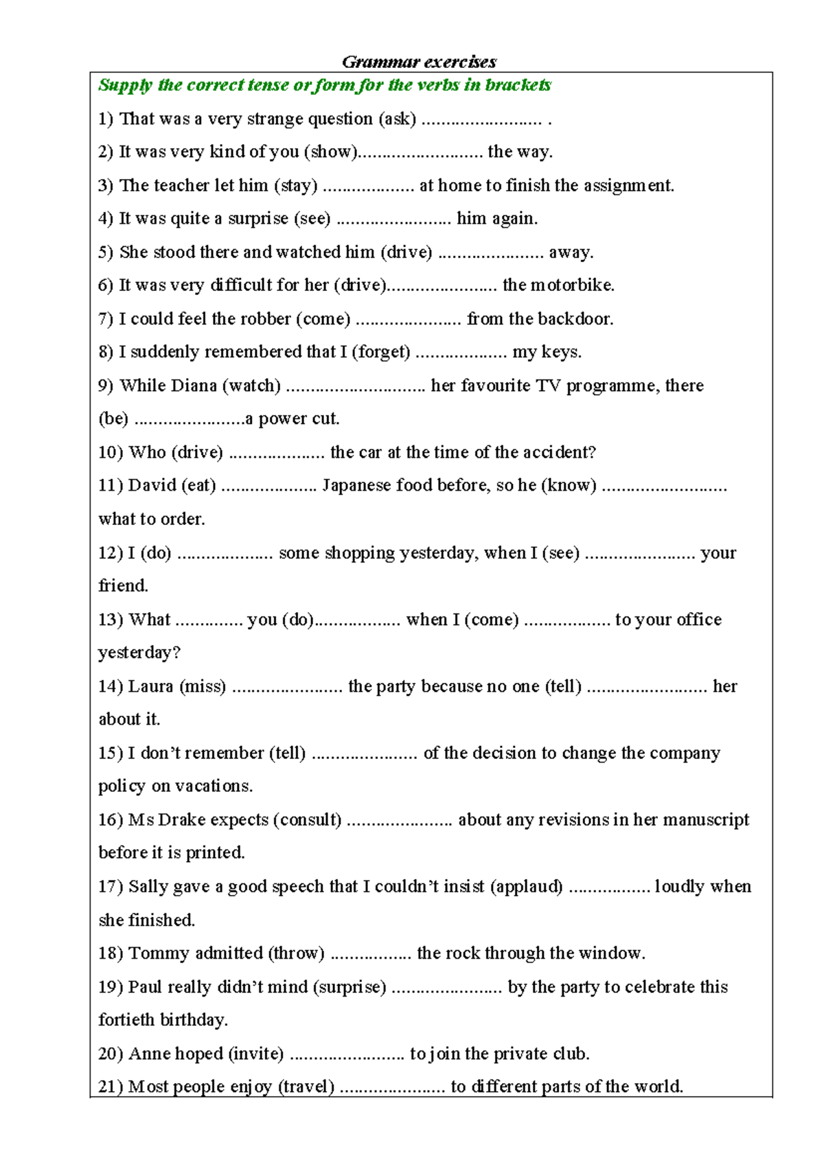 540004452 Advanced Verb Tense Exercises with Answers - Studocu