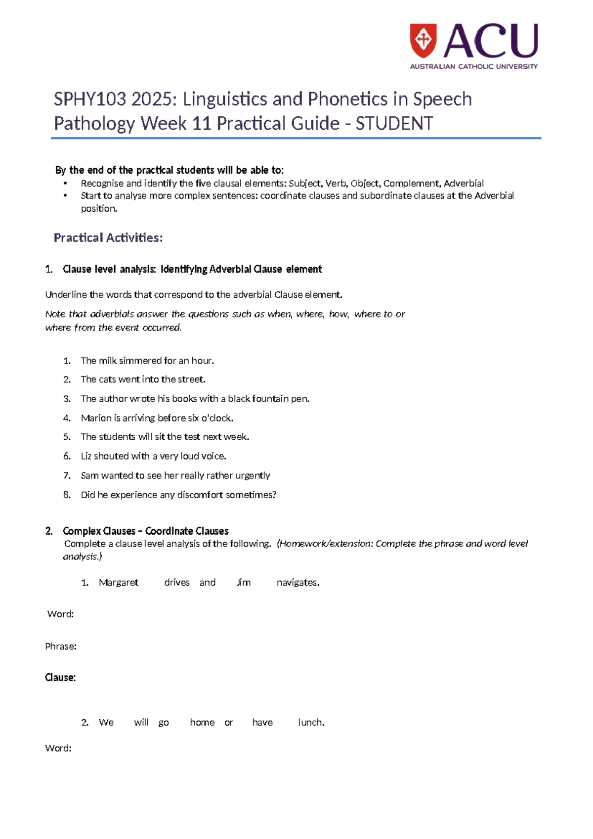 SPHY103 2025: Week 11 Practical Guide on Syntax and Clausal Analysis ...