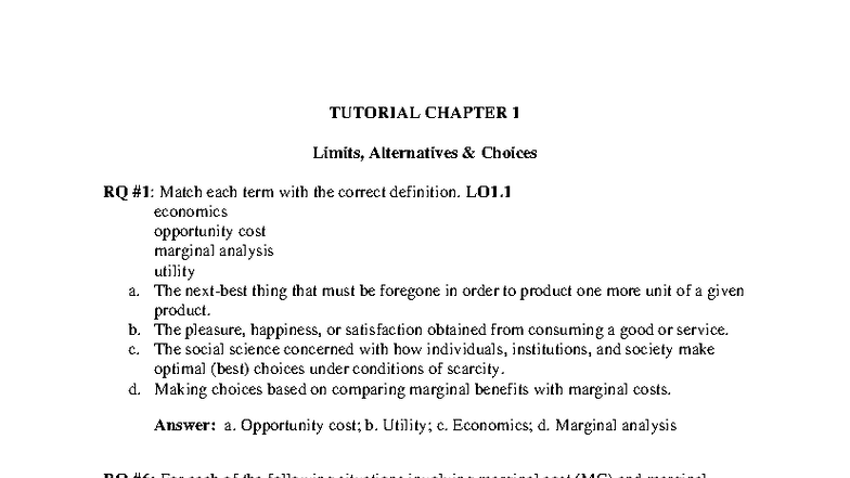 Tutorial 1: Limits, Alternatives, Choices - RQ & Problem Solving - Studocu