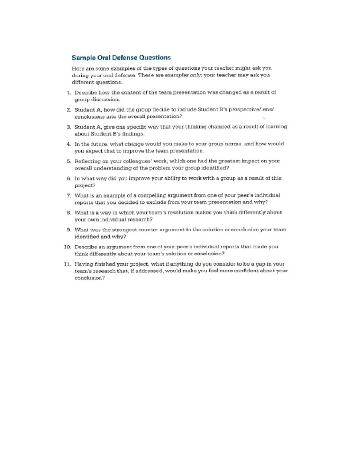 Sample Oral Defense Questions for Team Multimedia Presentation - Studocu
