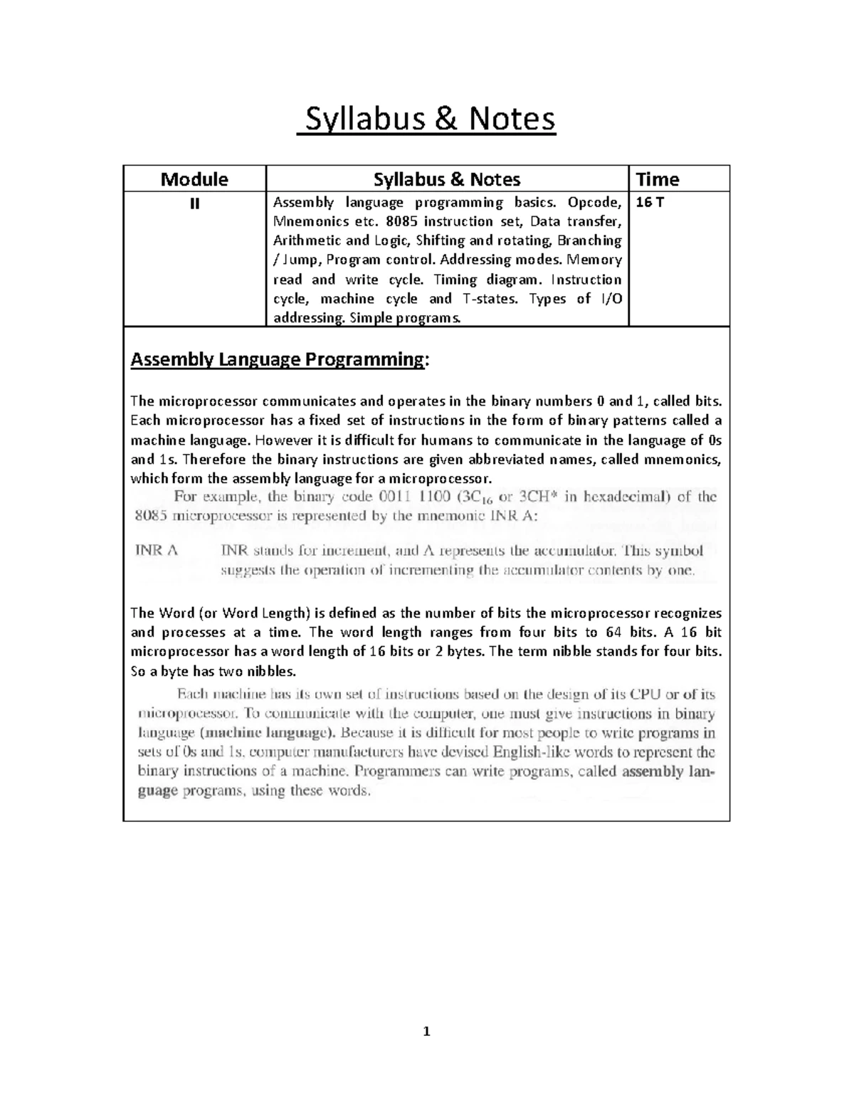 MP Module 1 - notes - MODULE 1 INTRODUCTION TO MICROPROCESSOR 1 ...
