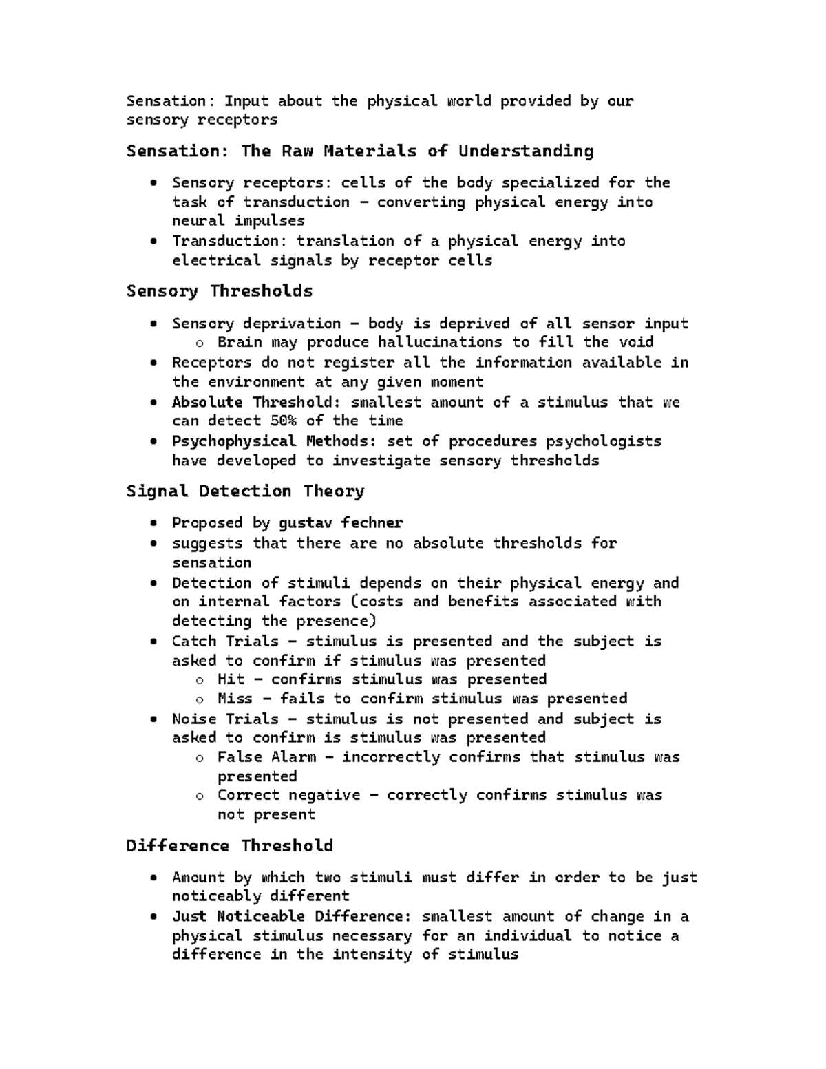 Unit 2 Notes - Understanding Sensation and Perception Concepts - Studocu