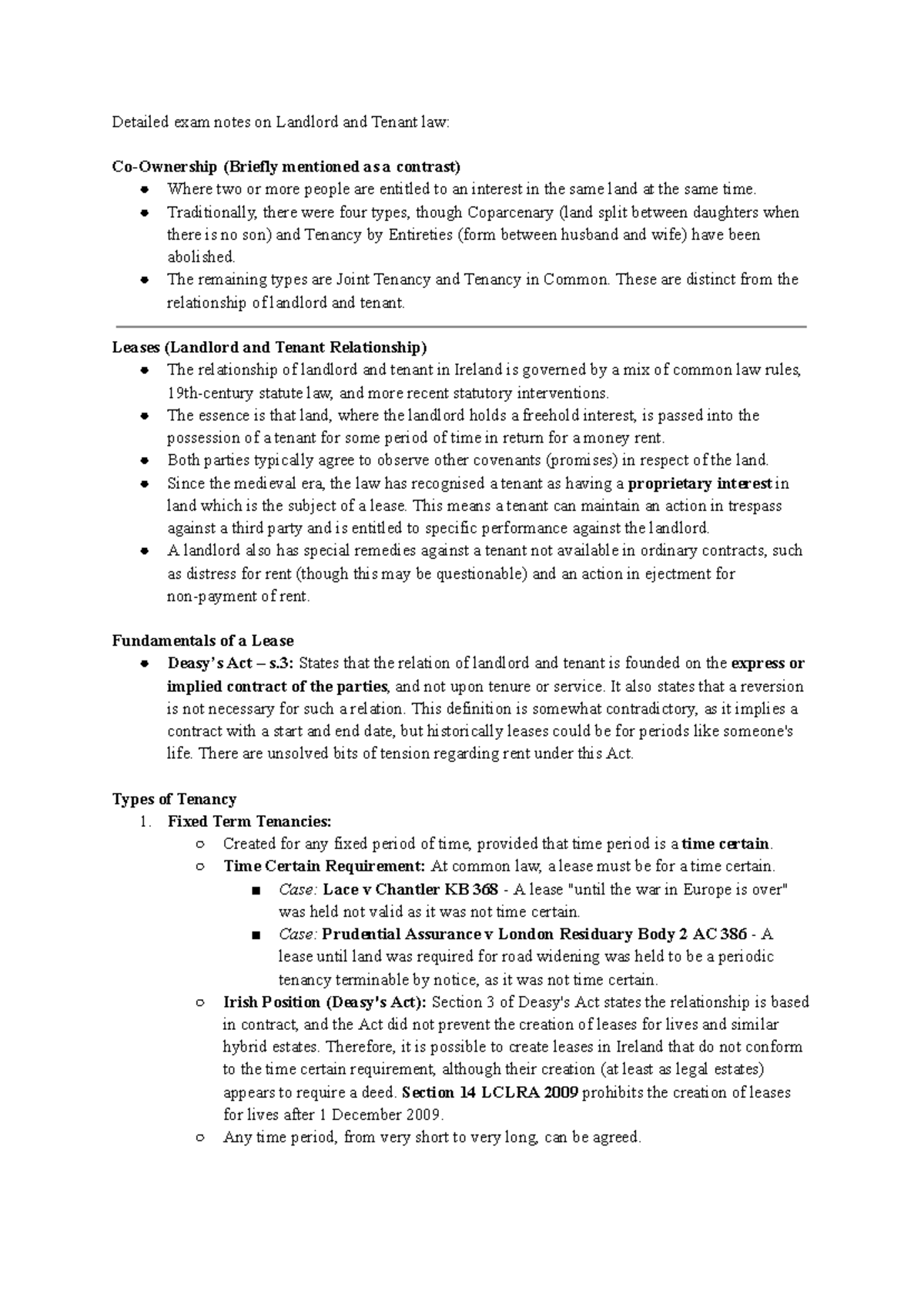 Property II - Final Exam Notes on Landlord and Tenant Law - Studocu