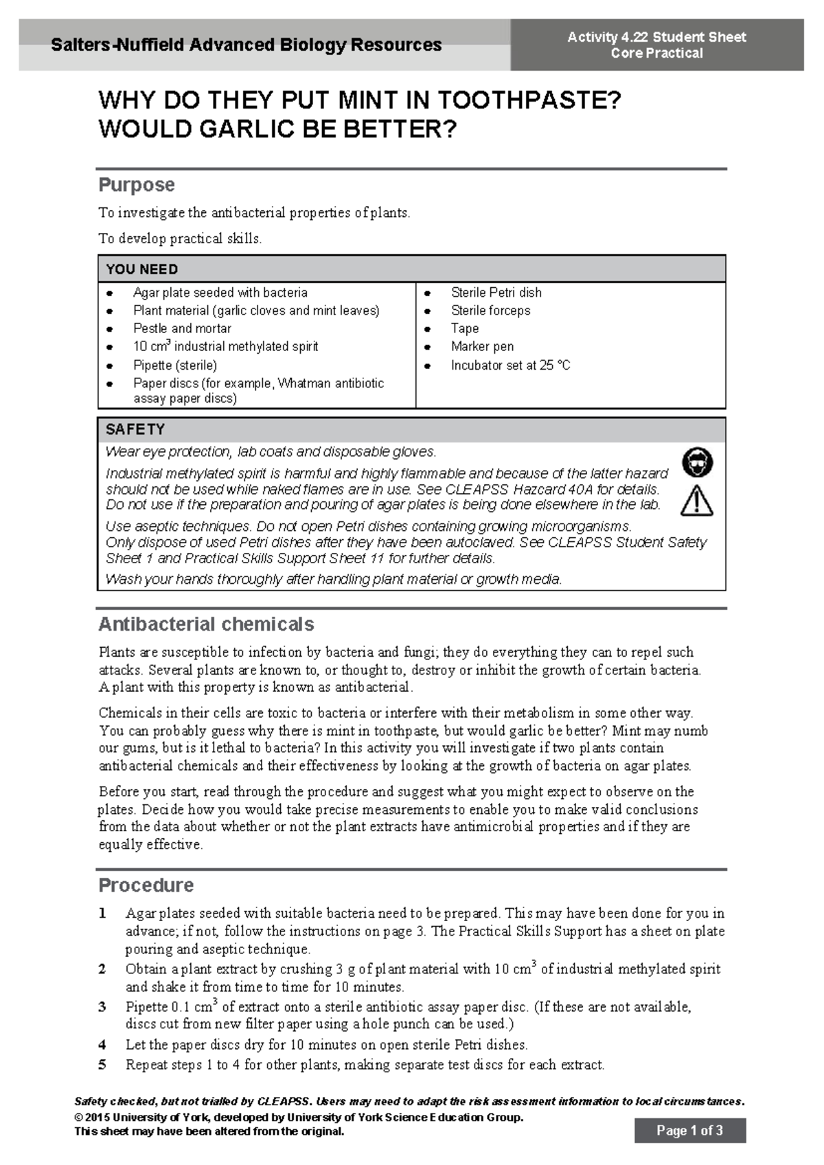 A Level Biology SNAB Core Practical 9: Antimicrobial Properties of Mint ...