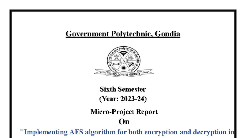 Micro Project Report: Implementing AES Algorithm in Python GUI (22620 ...