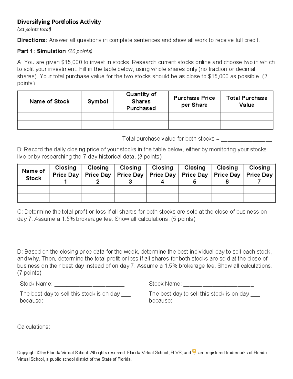 0601 Diversifying Portfolios Activity: Stock Investment Simulation ...