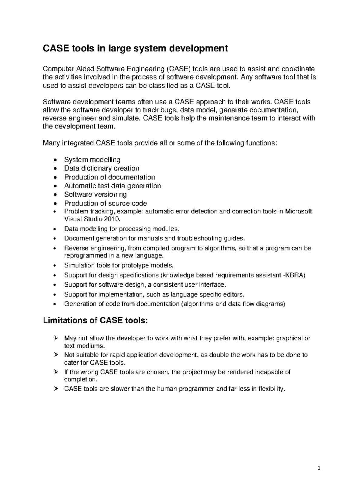 CASE Tools in Software Development: Comprehensive Notes - Studocu