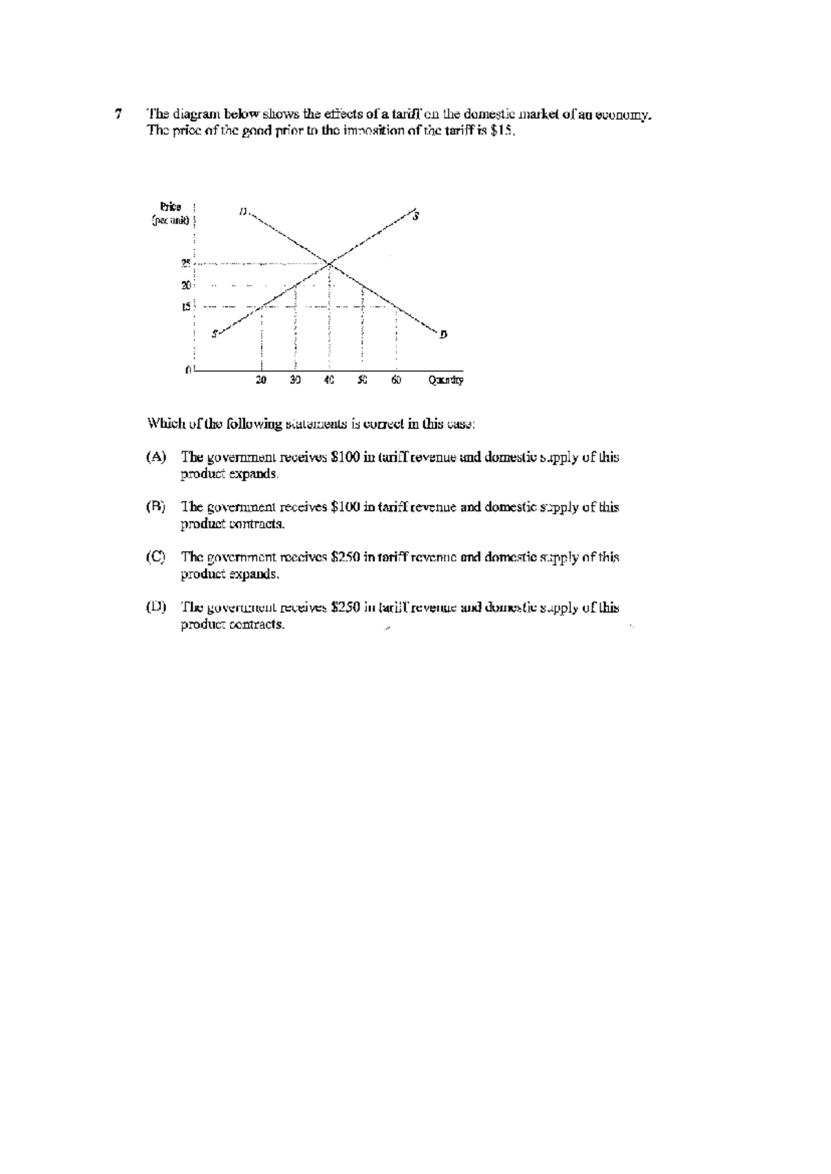 Tariff MCQ Questions and Diagrams Analysis for Economics 101 - Studocu