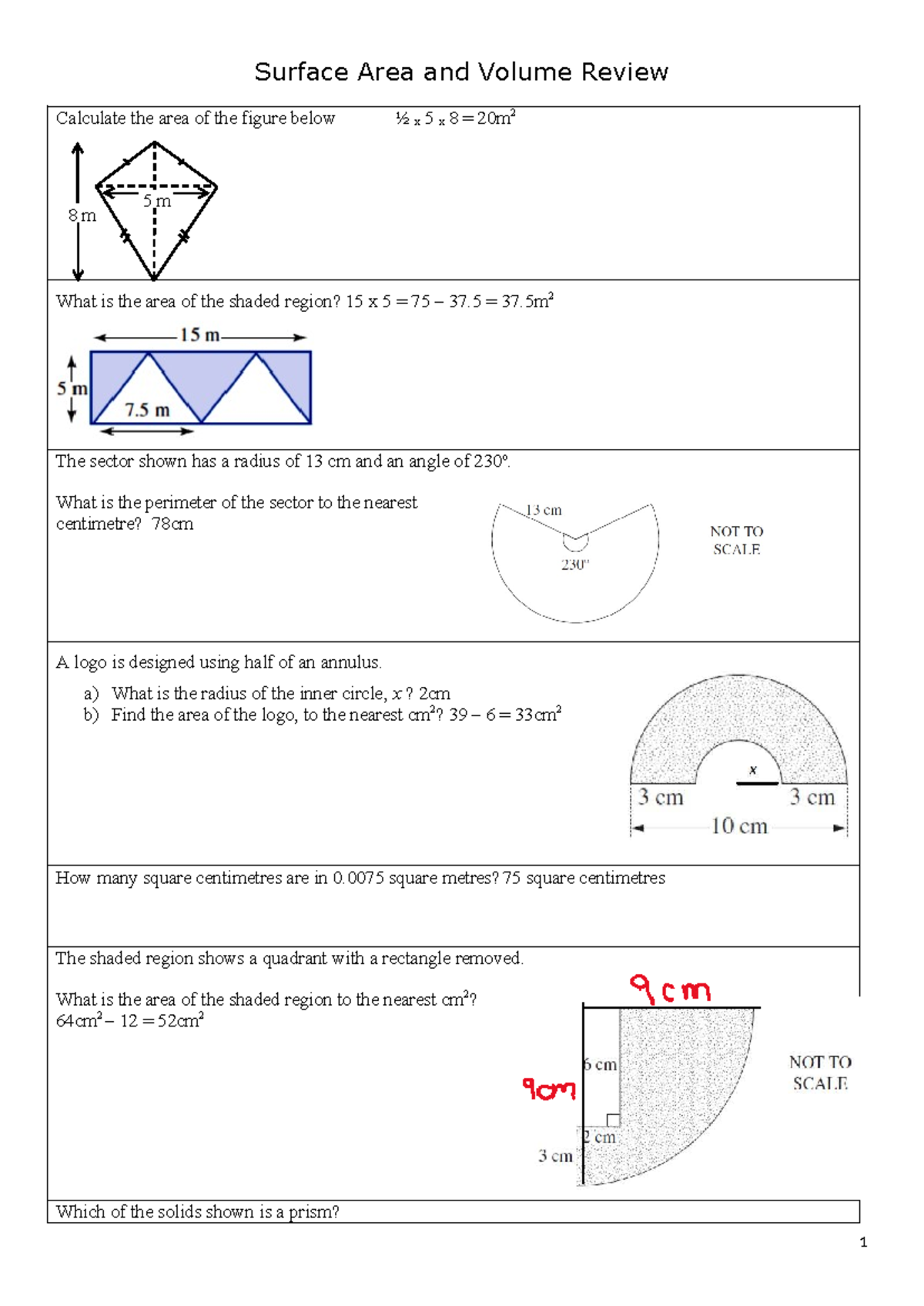 Surface Area and Volume Review: Key Concepts and Calculations - Studocu