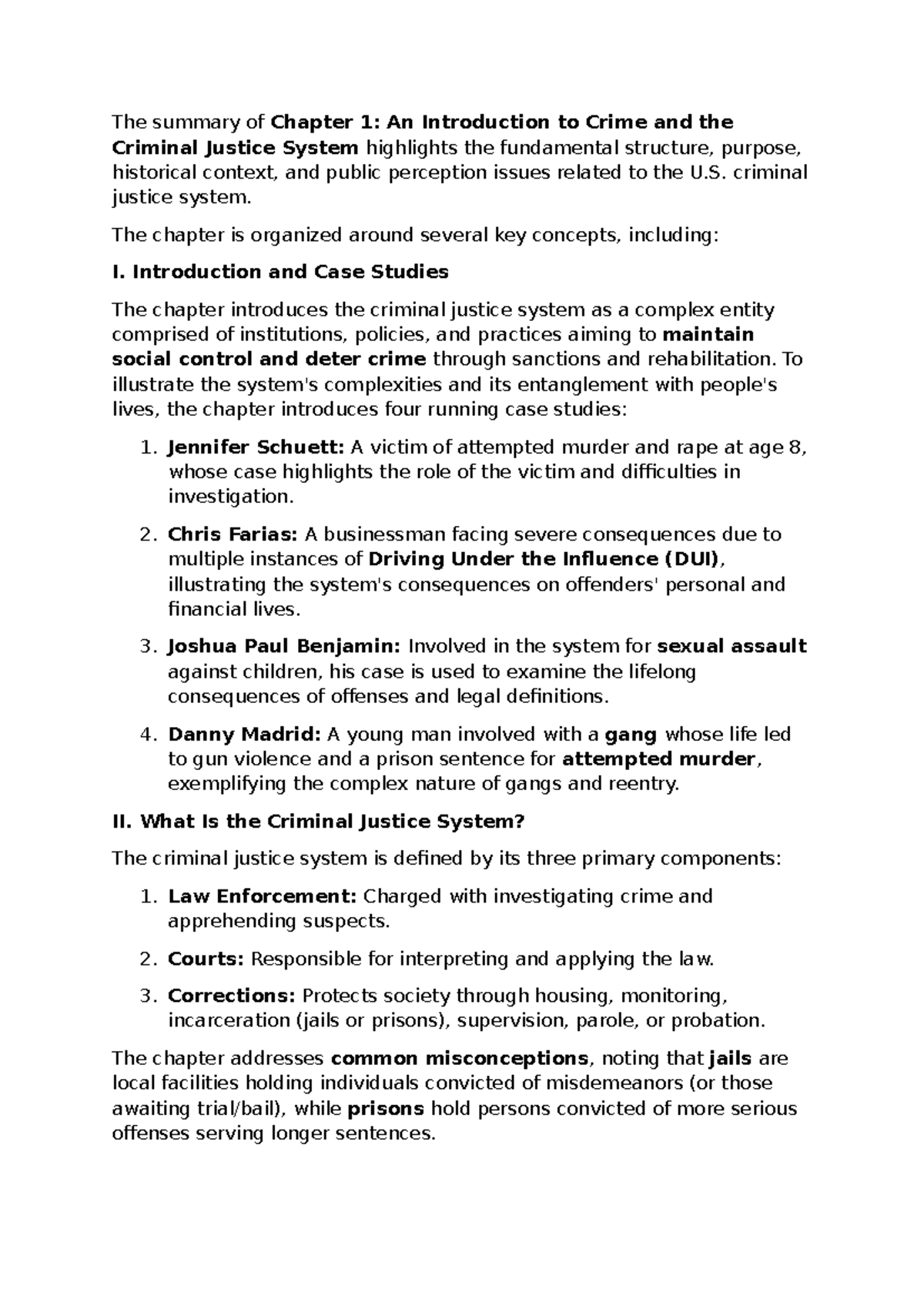 Summary of Chapter 1: Intro to Crime & Criminal Justice System - Studocu