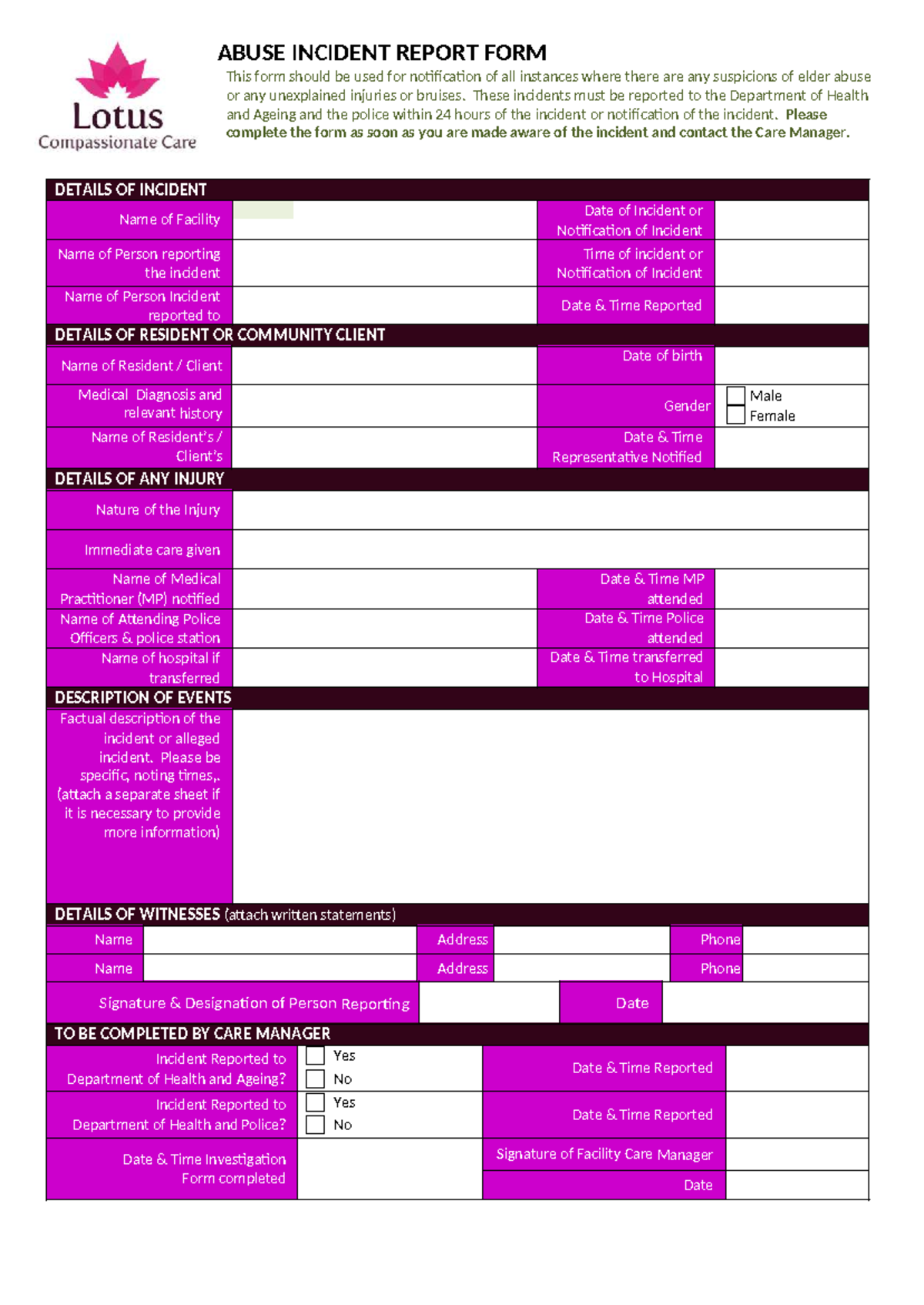 Elder Abuse Incident Report Form: Notification & Details - Studocu