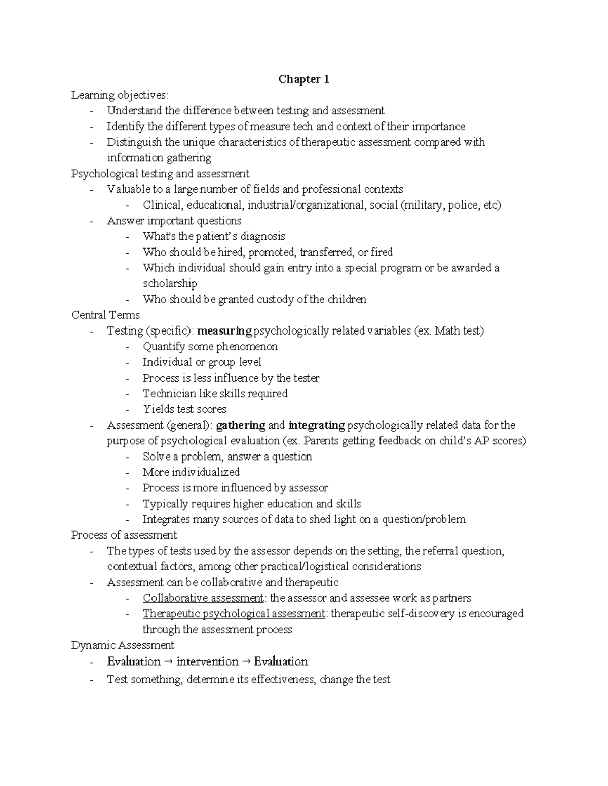 Psych 101: Exam 1 Notes on Psychological Testing (Chapters 1-4) - Studocu