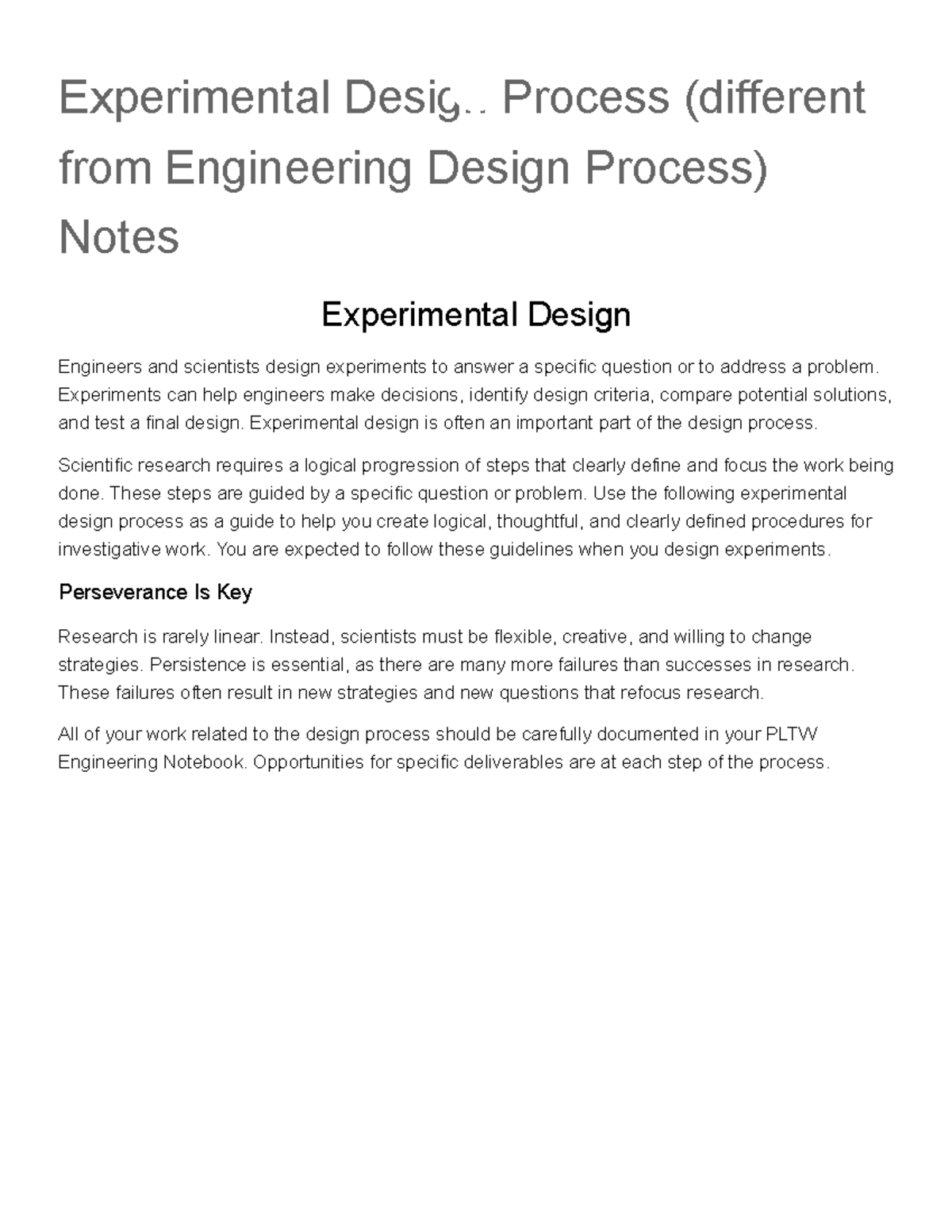 Experimental Design Process Notes - Studocu