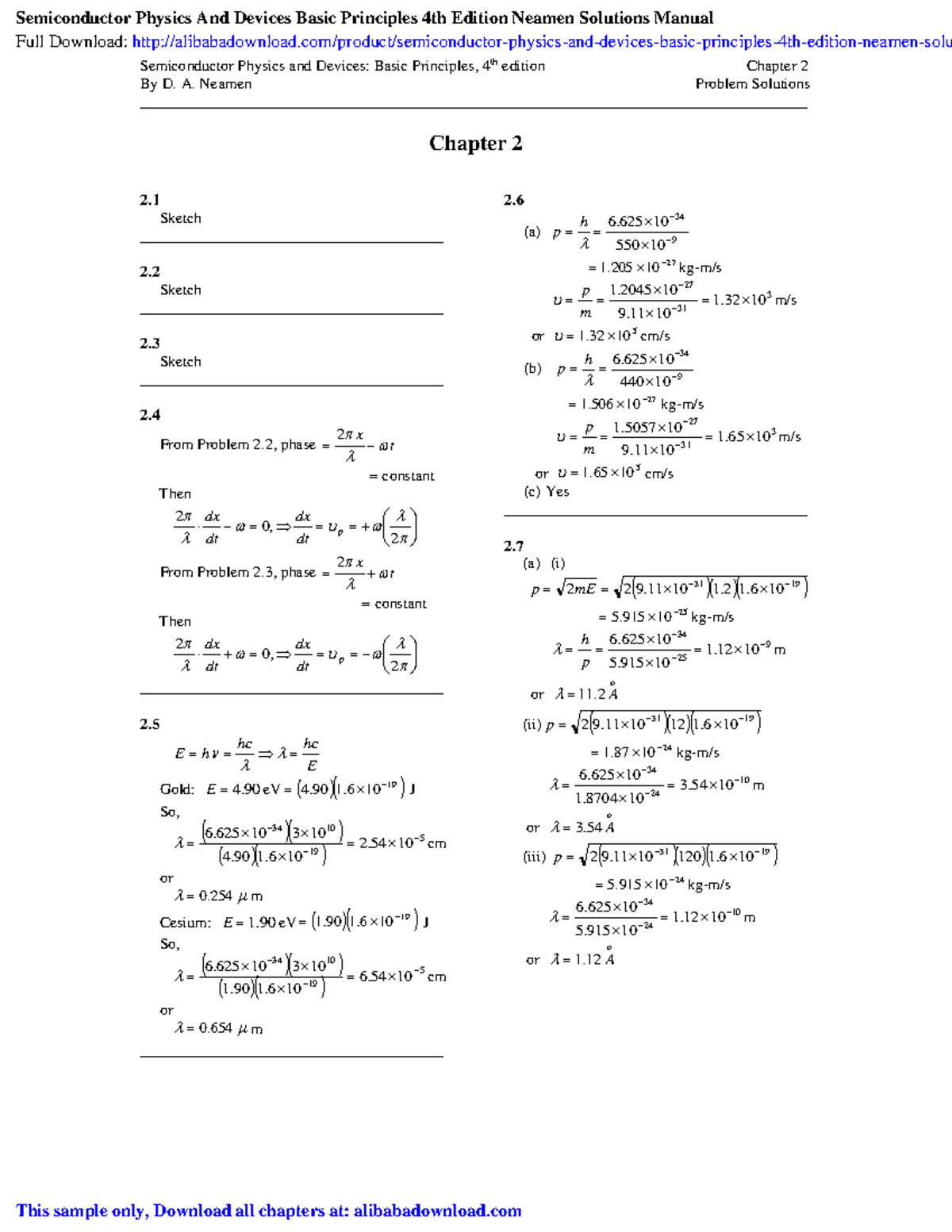 Semiconductor Physics and Devices - Basic Principles 4th Ed. Solutions ...