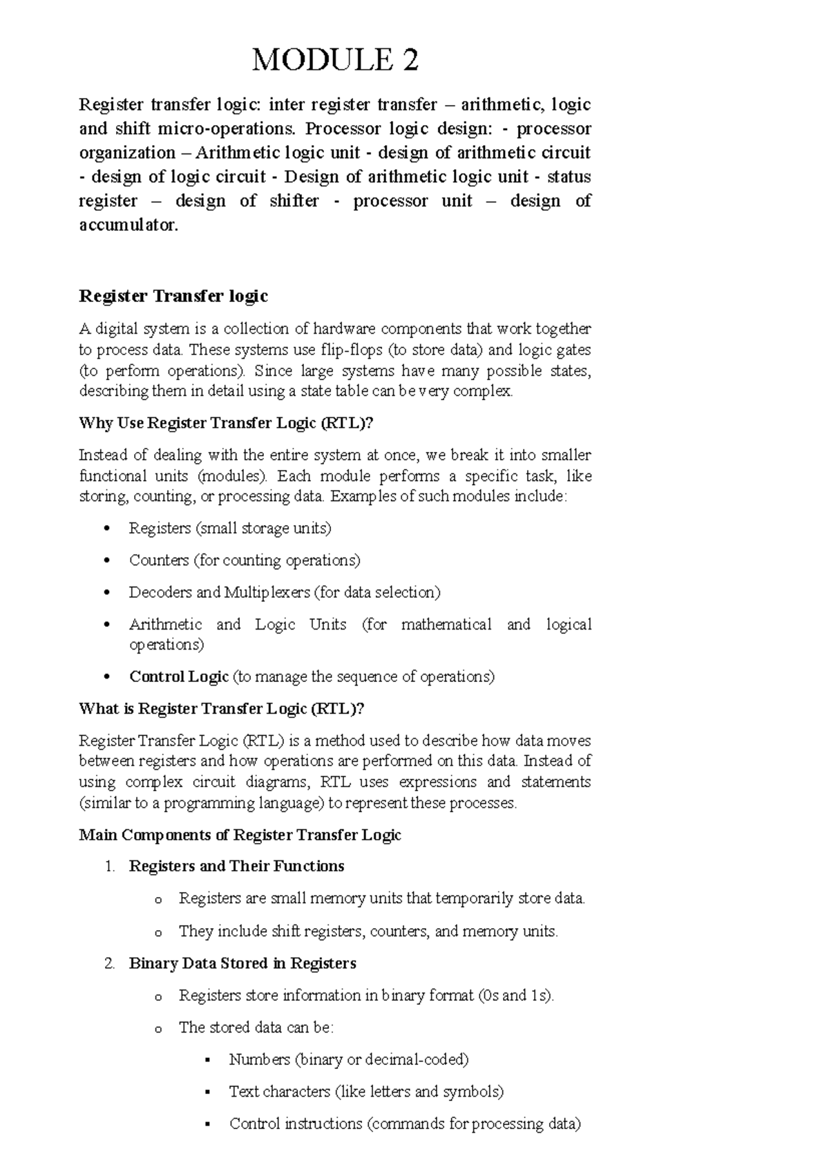 COA MOD 2 S4 - NOTES on Register Transfer Logic and Processor Design ...
