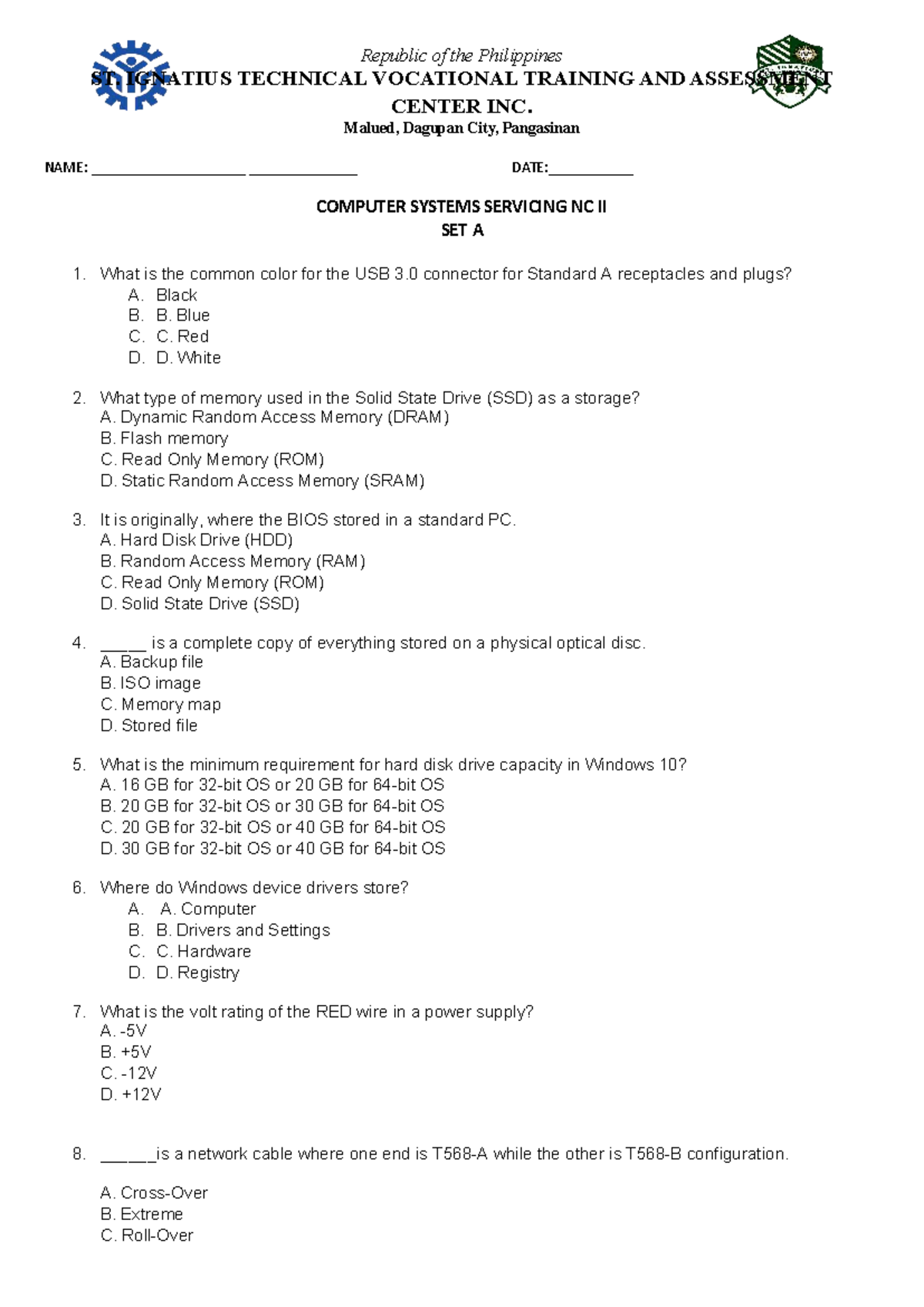 COMPUTER SYSTEMS SERVICING NC II: Quiz Questions and Answers - Studocu