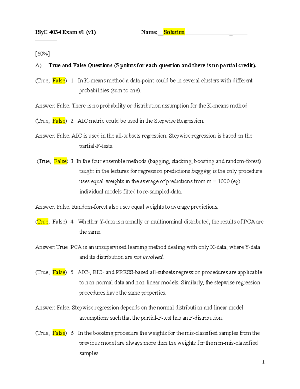 ISyE 4034 Exam 2 Solutions - True/False Questions Breakdown - Studocu