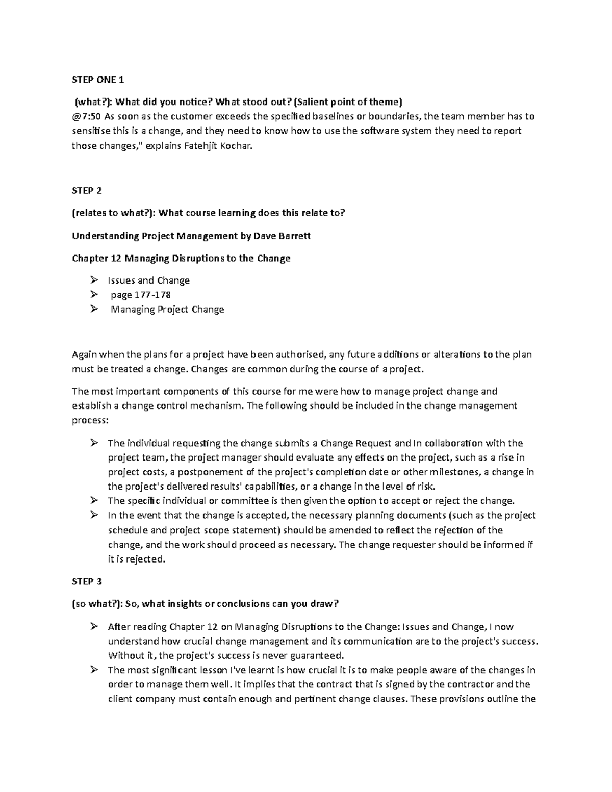 Reflection on Weekly Assignment: Change Management in Project Mgt ...