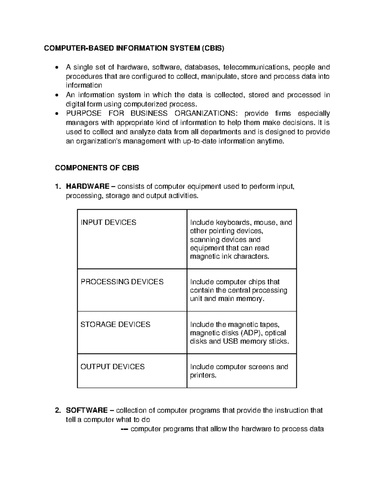 Computer-Based Information System (CBIS) Overview and Components - Studocu