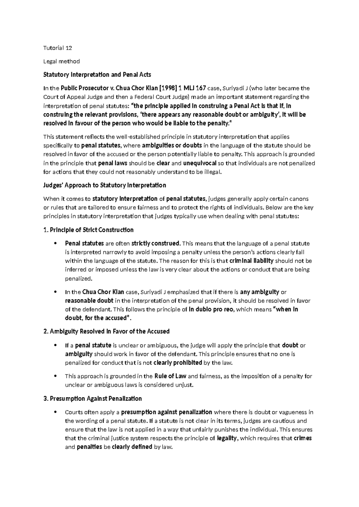 Tutorial 12: Legal Method - Statutory Interpretation in Penal Acts ...