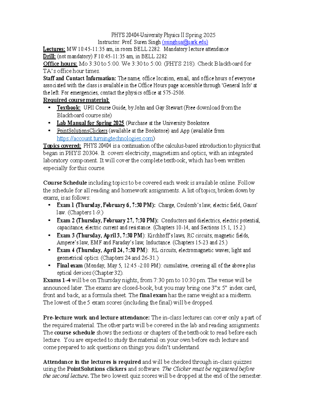 Syllabus for PHYS 20404: University Physics II - Spring 2025 - Studocu