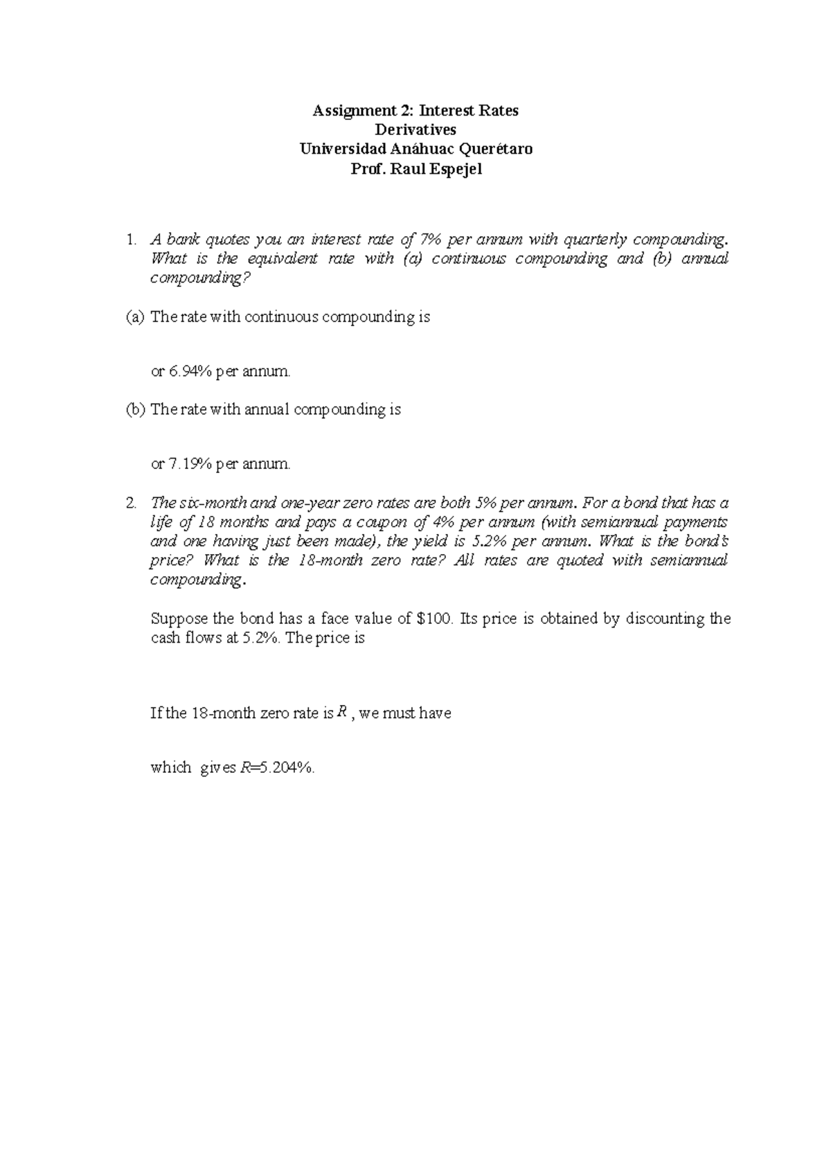 Assignment 2: Time Value of Money & Interest Rates Solutions - Studocu